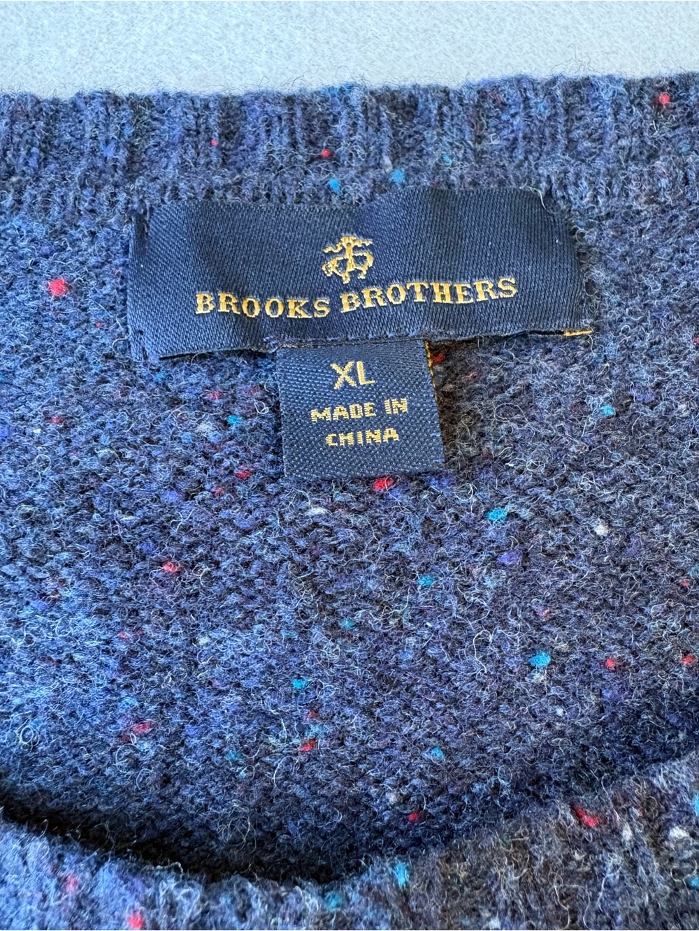 Y2K Brooks Brothers Men's Navy Merino Wool Donegal Fleck Crewneck Sweater Sz XL - Picture 2 of 5